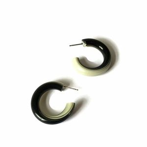 Black & Ivory Lucite Stripe Tube Hoop Earrings